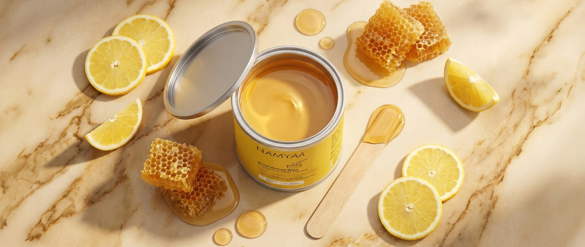 gold wax for body waxing with honey and lemon ingredients for glowing skin at home