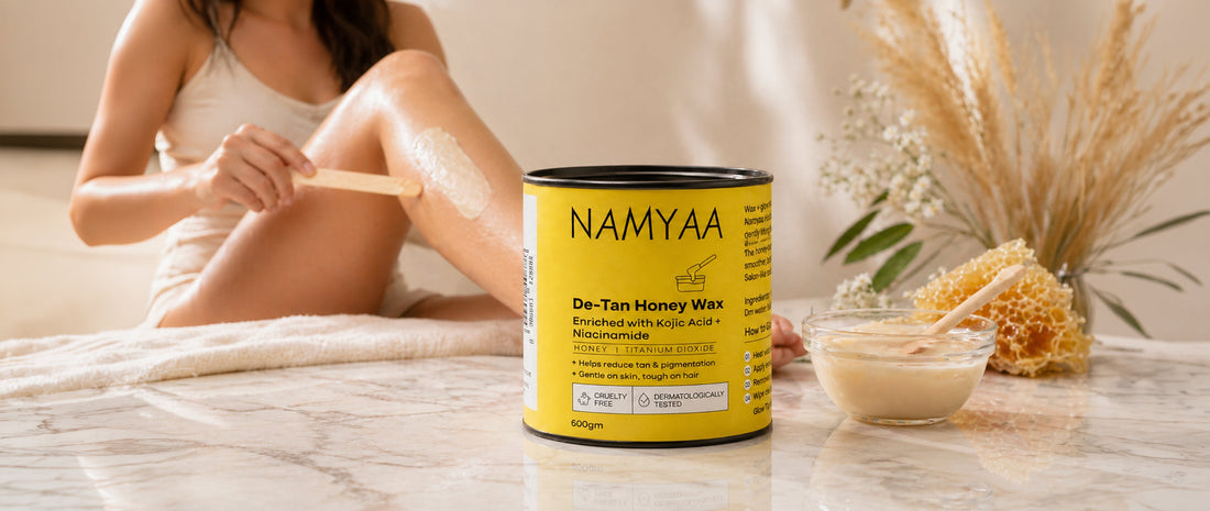 de-tan honey wax being applied to arms for tan removal and smooth skin at home