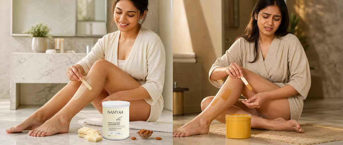 white chocolate wax vs honey wax — cocoa butter liposoluble wax versus honey and glycerin wax for softness and comfort