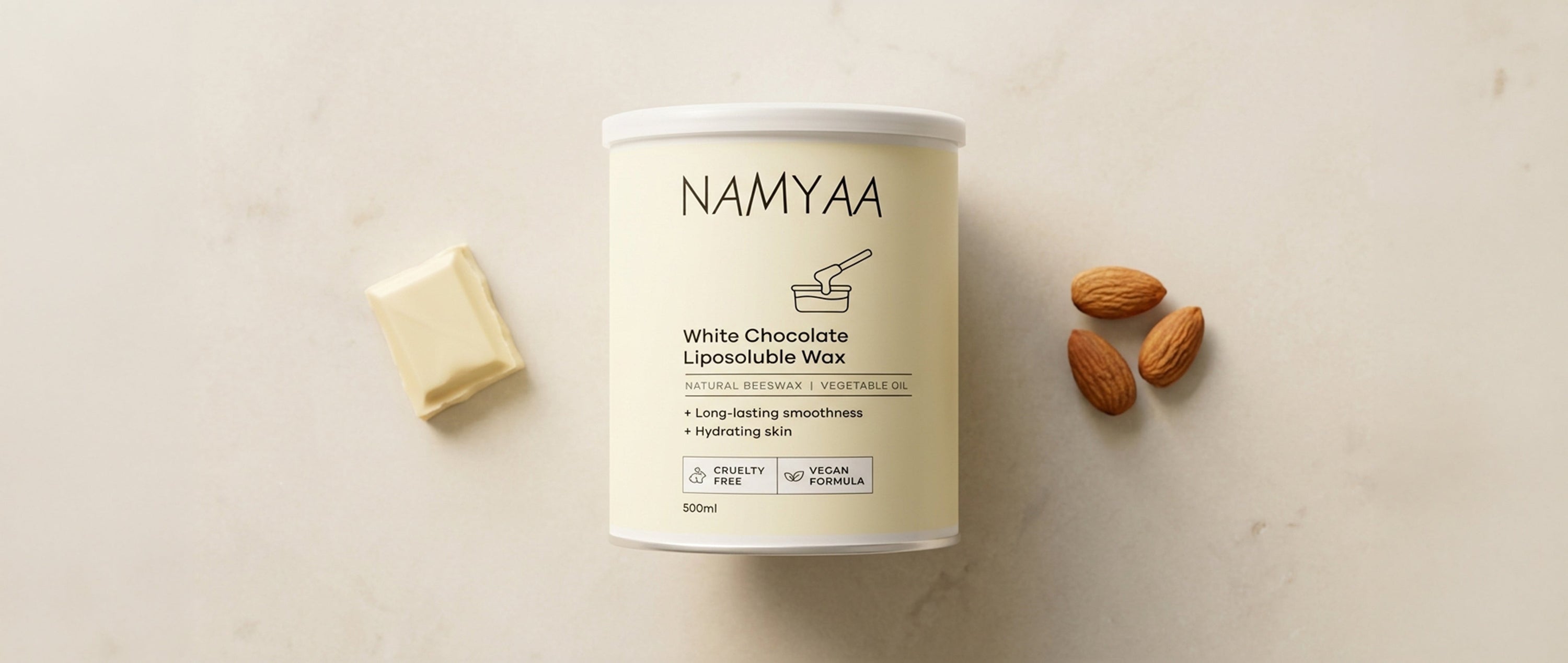 white chocolate wax benefits for dry and sensitive skin — liposoluble wax with cocoa butter and sweet almond oil